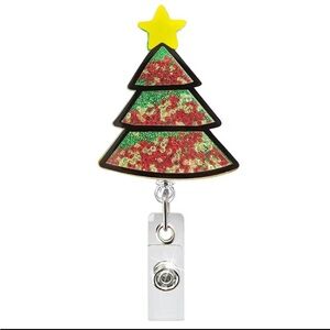 Christmas Tree ID Badge Reel with Star And Moving Beads Inside